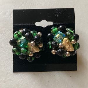 Vtg Beaded Mid Century Clip Earrings Japan